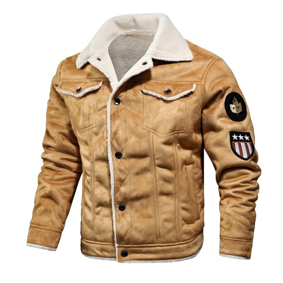 YYDGH Men's Casual Bomber Jacket Button Down Lapel Collar Shakets Casual Lightweight Warm Winter Leather Jacket with Pokcets