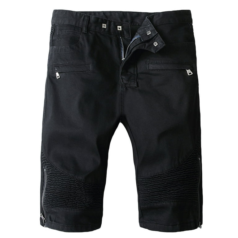 YYDGH Men's Casual Denim Shorts Classic Fit Ripped Jeans Biker Shorts Black  XL 