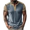 thumbnail image 1 of YYDGH Men's Casual Henley Shirts Classic Button Cotton Short Sleeve T-Shirt Summer Basic Color Block Lightweight Tees Tops, 1 of 9