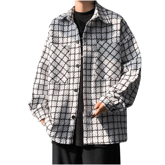 YYDGH Men's Casual Plaid Jackets Open Front Button Up Jackets Long Sleeve Outerwear Coat Casual Lapel Button Down Colorblocked Tops 4XL