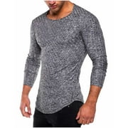 YYDGH Mens Casual T Shirts Long Sleeve Crew Neck Cotton Shirt Stretch Curved Hem Slim Fit Solid Color Hipster Tops