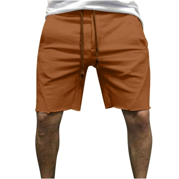 YYDGH Men's Casual Workout Gym Joggers Short Elastic Waist Drawstring Athletic Running Shorts Brown S