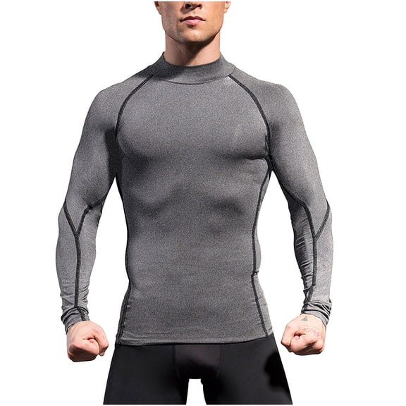 YYDGH Men's Compression Shirts Long Sleeve Quick Dry Athletic Running T-Shirt Workout Sports Gym Baselayer Tops Gray XXL