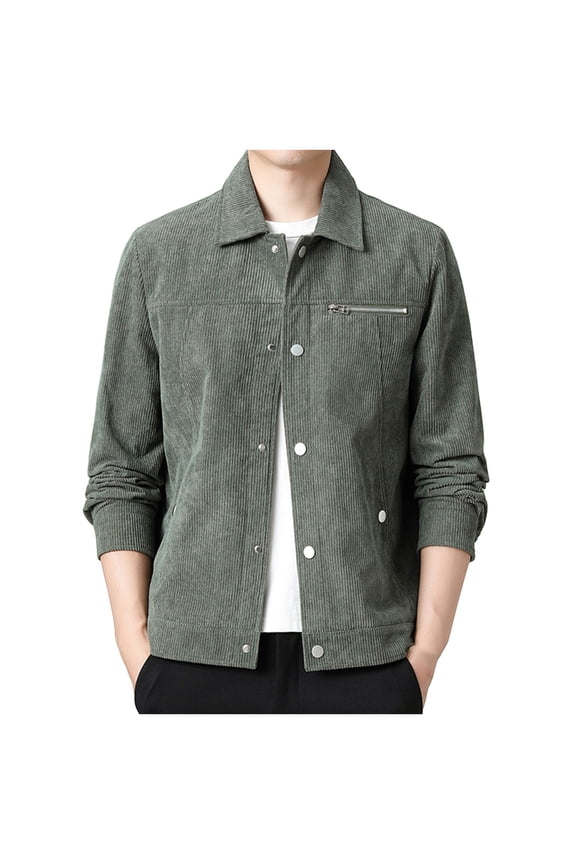 Men's Corduroy Jacket Lightweight Casual Button Down Shacket Long Sleeve Retro Shirts Coat Army Green M