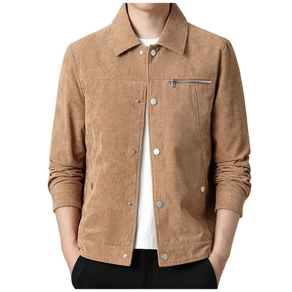 YYDGH Men's Corduroy Jacket Lightweight Casual Button Down Shacket Long Sleeve Retro Shirts Coat Yellow L