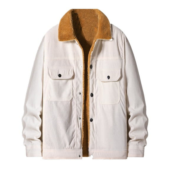 YYDGH Men's Corduroy Jacket Sherpa Fleece Lined Jackets Warm Winter Trucker Work Casual Hiking Coats Lapel Collar Button Down Jackets with Pockets L