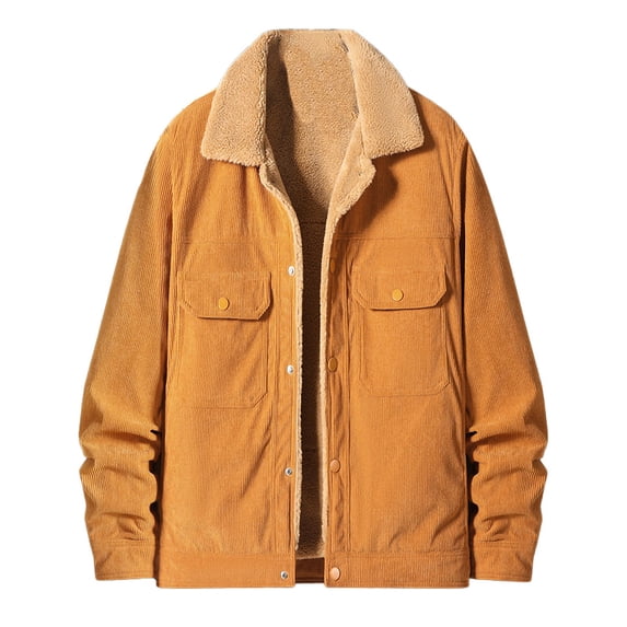 YYDGH Men's Corduroy Jacket Sherpa Fleece Lined Jackets Warm Winter Trucker Work Casual Hiking Coats Lapel Collar Button Down Jackets with Pockets Khaki 3XL