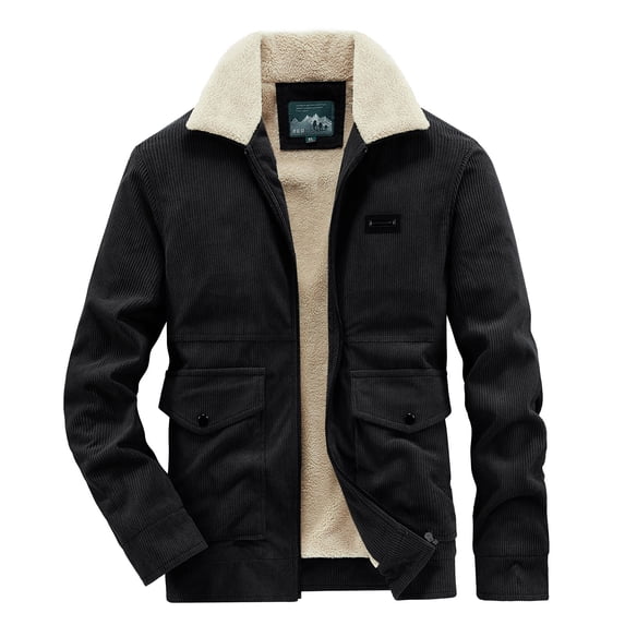 YYDGH Men's Corduroy Jacket Sherpa Lined Fleece Trucker Jackets Cotton Lapel Collar Warm Winter Coat Black 3XL