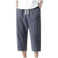 thumbnail image 1 of YYDGH Men's Cotton Linen Capris Knee Length 3/4 Baggy Short Pants Summer Drawstring Elastic High Waist Lounge Capri Pant with Pockets, 1 of 5