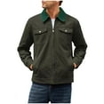 thumbnail image 1 of YYDGH Men's Cotton Trucker Jacket Full Zip Up Lapel Long Sleeve Jackets Casual Lightweight Fall Coat with Flap Pockets Army Green L, 1 of 7