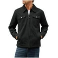 thumbnail image 1 of YYDGH Men's Cotton Trucker Jacket Full Zip Up Lapel Long Sleeve Jackets Casual Lightweight Fall Coat with Flap Pockets Black M, 1 of 7