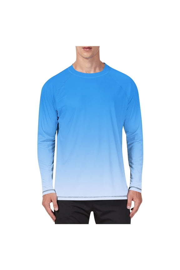Men's Crew Neck Long Sleeve Rash Guard T Shirts UPF 50+ Quick Dry Swim Shirts UV Sun Protection Tee Tops Sky Blue S