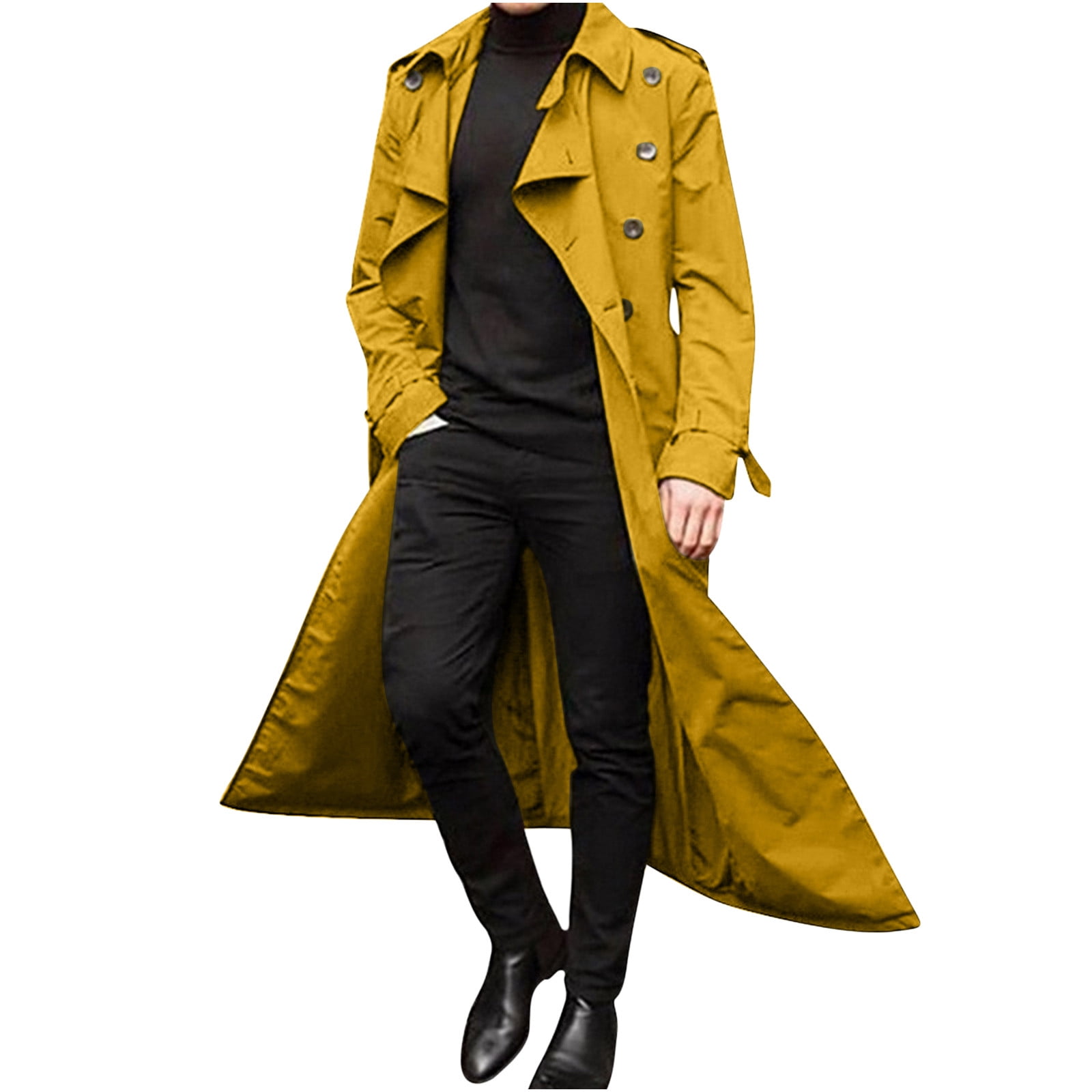 YYDGH Men's Double Breasted Belted Trench Coat Notched Lapel YYDGH Men's Double Breasted Belted Trench Coat Notched Lapel