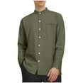 thumbnail image 1 of YYDGH Men's Dress Shirts Long Sleeve Button Down Shirts Banded Collar Stretch Wrinkle Free Shirts Army Green XXL, 1 of 5