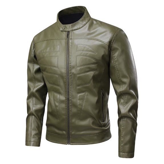 YYDGH Men's Faux Leather Jacket Collar Zip Up Motorcycle PU Jackets Lightweight Outerwear Biker Vintage Coat Green XL