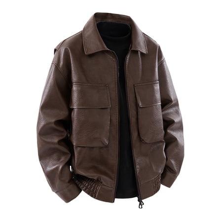 YYDGH Men's Faux Leather Motorcycle Jacket Vintage Zip Up Collared Leather Biker Coat Lightweight Coats with Pocket Coffee M