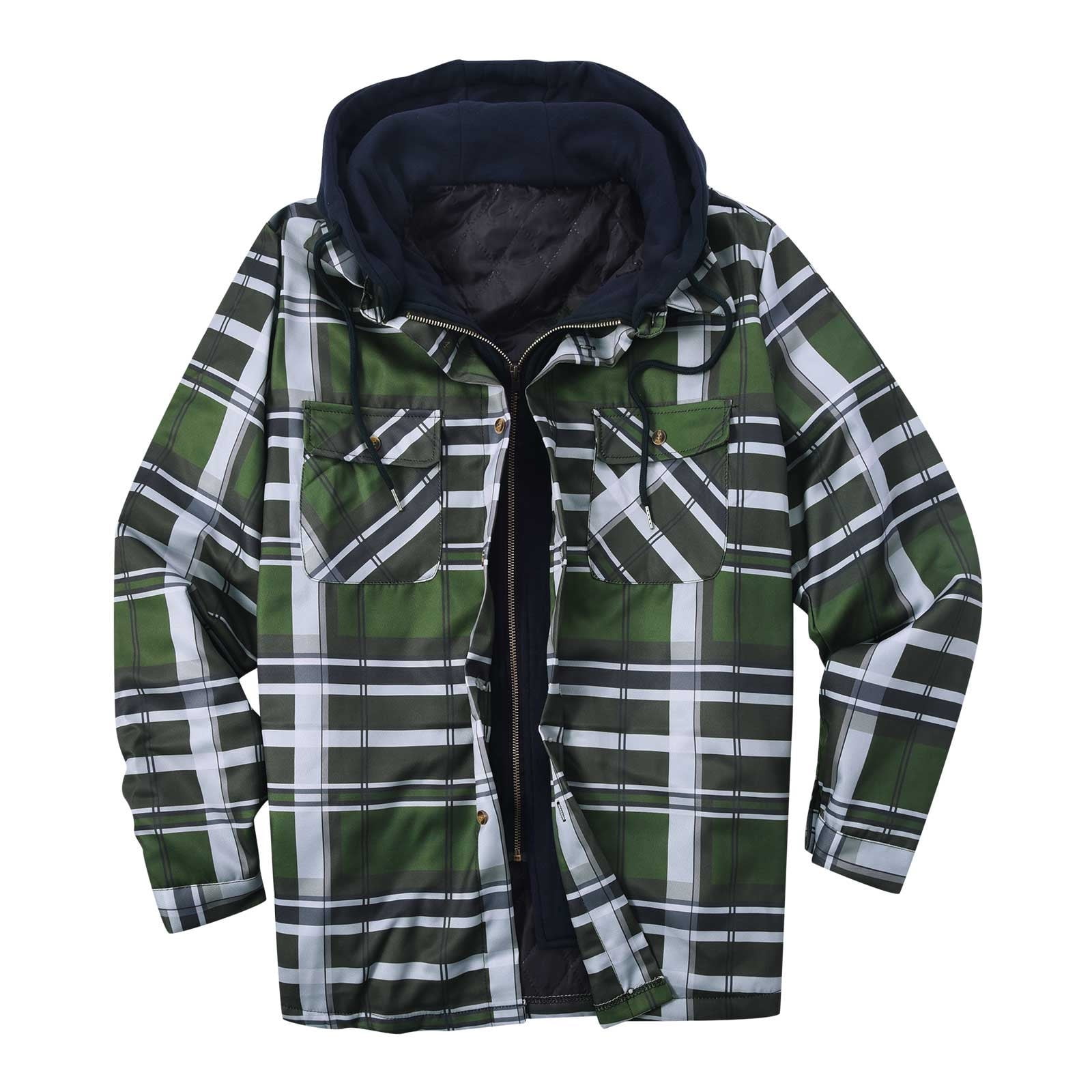 YYDGH Men's Flannel Plaid Shirt Jacket Winter Warm Long Sleeve Quilted  Lined Plaid Drawstring Coats Soft Button Down Thick Shirts with Hood Orange  3XL 