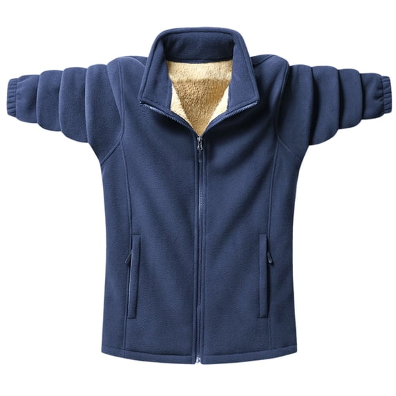 YYDGH Men's Fleece Jacket Zip Up Long Sleeve Jackets Lightweight Soft Warm Winter Coat with Pockets Z-Dark Blue 4XL