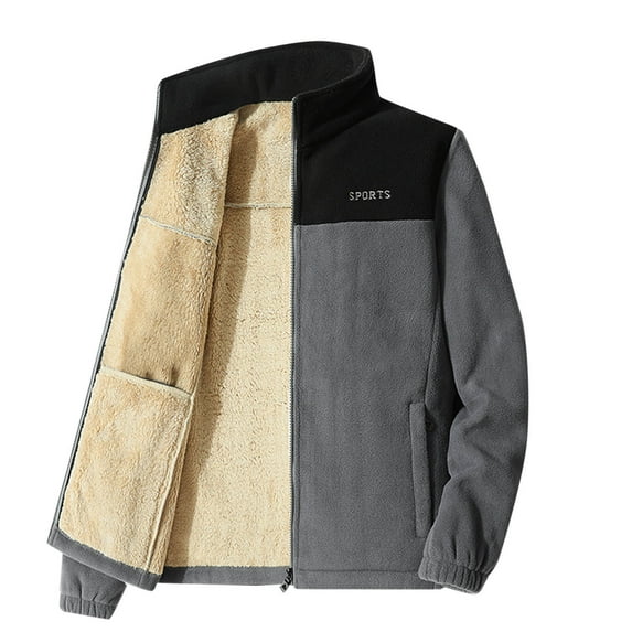 YYDGH Men's Fleece Jackets Full Zip Lightweight Outdoor Hiking Jackets Winter Stand Collar Coats Thermal Long Sleeve Tops Gray 4XL