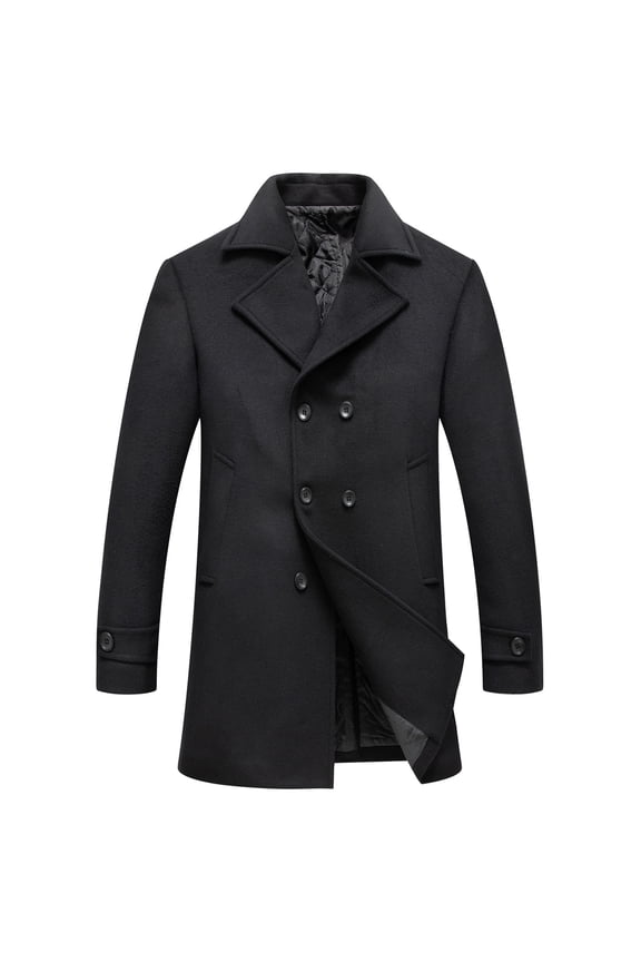 Men's Full Length Winter Trench Coat Double Breasted Wool Blend Long Windbreaker Notch Lapel Peacoat Overcoat Business Coat(Black,XS)