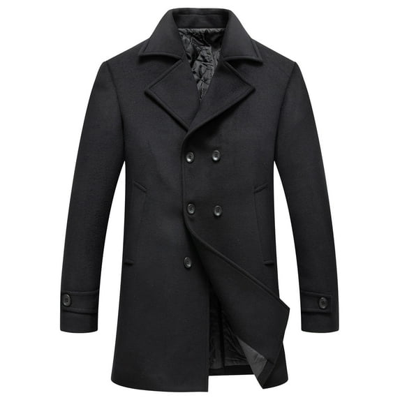 YYDGH Men's Full Length Winter Trench Coat Double Breasted Wool Blend Long Windbreaker Notch Lapel Peacoat Overcoat Business Coat(Black,XS)