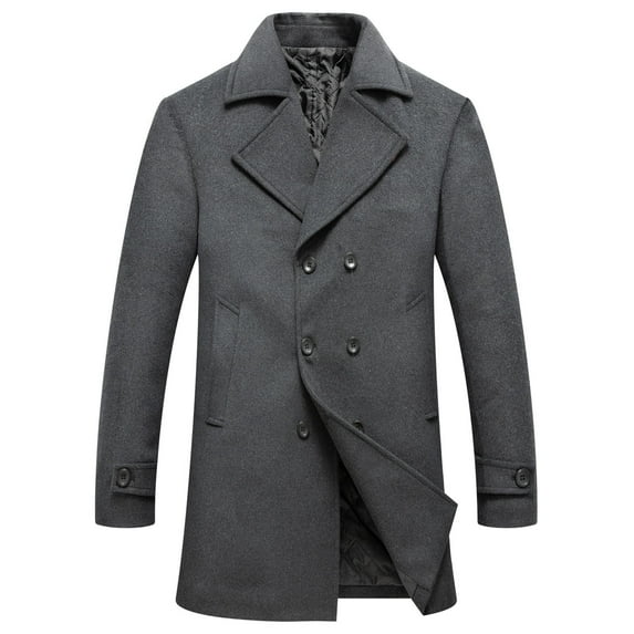 YYDGH Men's Full Length Winter Trench Coat Double Breasted Wool Blend Long Windbreaker Notch Lapel Peacoat Overcoat Business Coat(Gray,XXL)