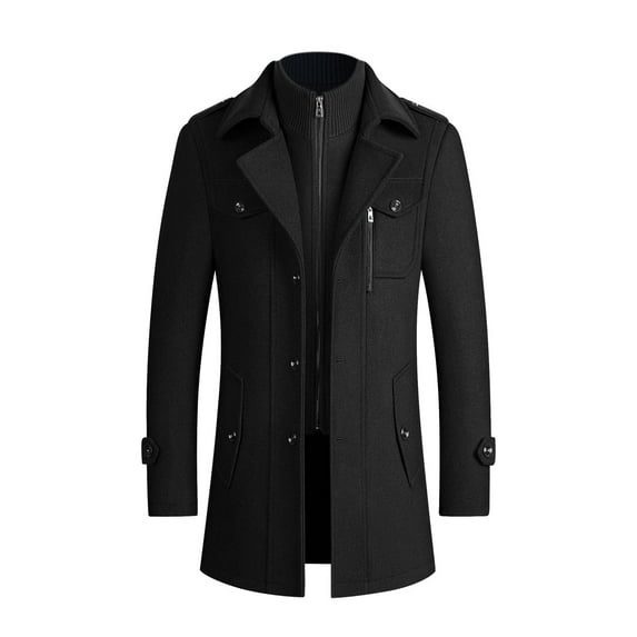 YYDGH Men's Gentle Layered Collar Single Breasted Quilted Lined Wool Blend Pea Coats Winter Stylish Military Zipper Peacoat(Black,4XL)