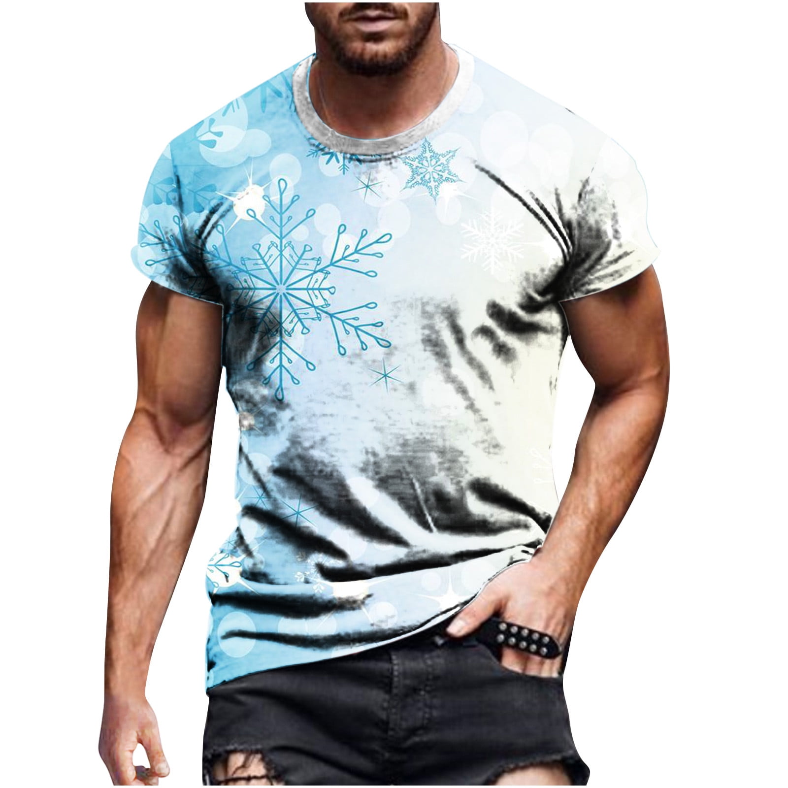 AdBFJAF Men Shirts Casual Pack Male Casual Round Neck 3D Printed Blouse  Short Sleeve Tops Blouse T Shirt 2024 Summer 