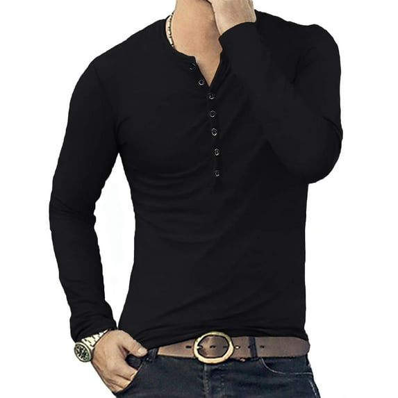 YYDGH Men's Henley Shirts Long Sleeve Basic Cotton Pullover T Shirt Casual Solid Color Slim Fit Lightweight Button Tops