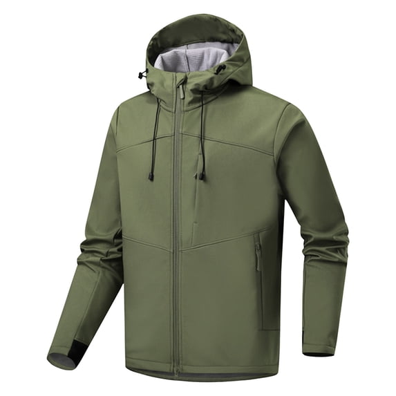 YYDGH Men's Hooded Softshell Jacket Lightweight Waterproof Fleece Lined Windbreaker Rain Jacket Winter Outdoor Hiking Green 3XL