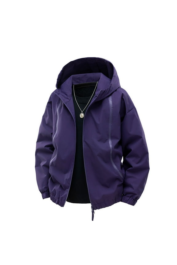 Men's Hoodies Rain Jacket Windproof Waterproof Outdoor Jacket Shell Hooded Raincoat Interchange Jacket Purple XL