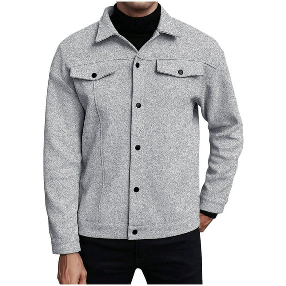 YYDGH Men's Jacket Long Sleeve Button Down Jackets Open Front Cardigan Overcoat Lightweight Casual Coat with Flap Pockets Gray L