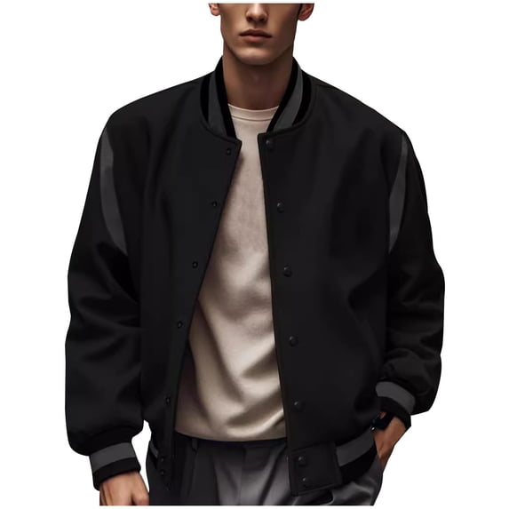 YYDGH Men's Lightweight Jacket Casual Spring Fall Windbreaker Bomber Zip Up Coat Loose Fit Solid Color Tops With Pocket Black XL