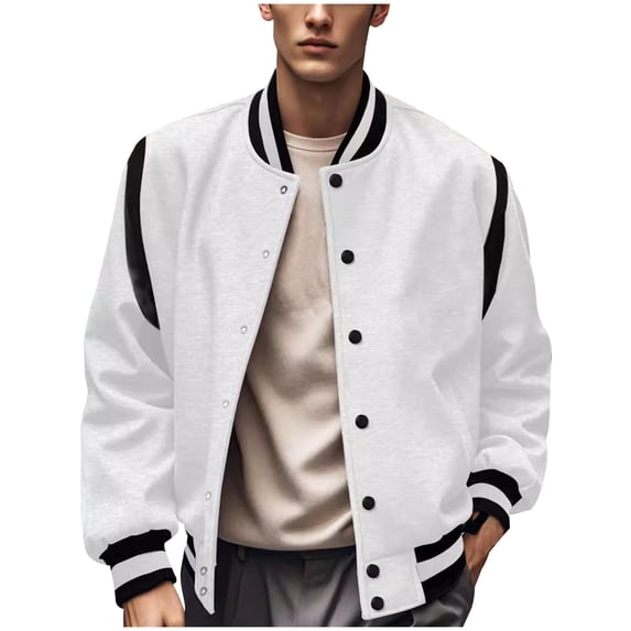 YYDGH Men's Lightweight Jacket Casual Spring Fall Windbreaker Bomber Zip Up Coat Loose Fit Solid Color Tops With Pocket White XL
