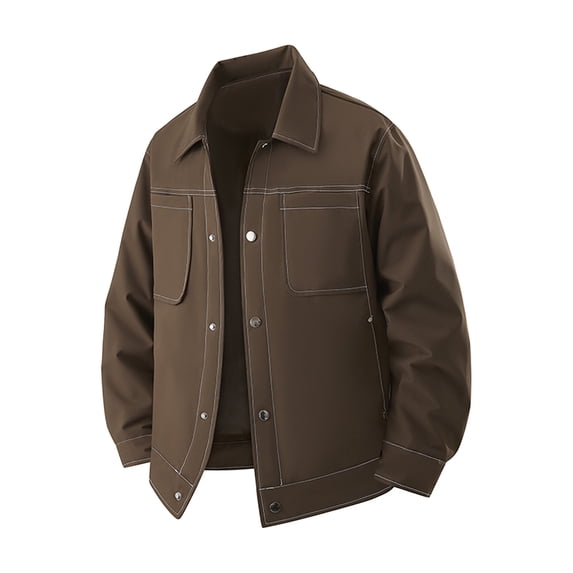 YYDGH Men's Lightweight Jacket Long Sleeve Button Down Shirts Jackets Casual Lapel Solid Color Coat with Pockets Coffee 3XL