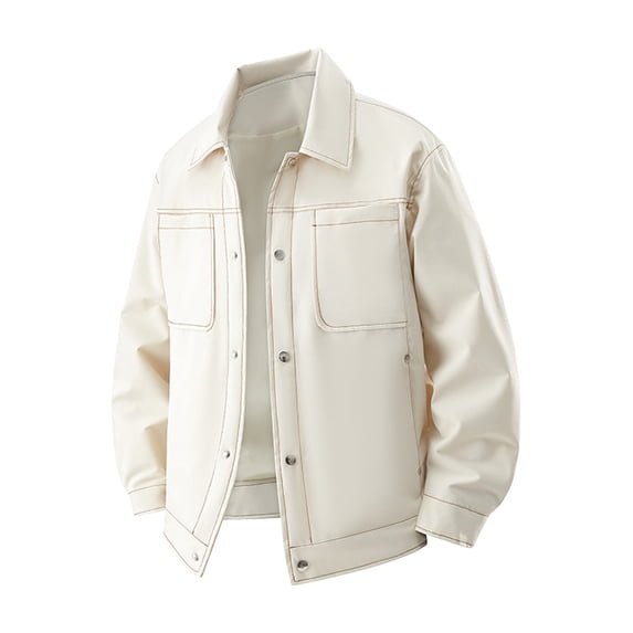 YYDGH Men's Lightweight Jacket Long Sleeve Button Down Shirts Jackets Casual Lapel Solid Color Coat with Pockets White 4XL
