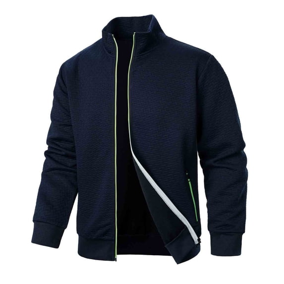 YYDGH Men's Lightweight Jackets Zipper Stand Collar Waffle Bomber Jacket Casual Fall Coat with Pocket Navy Blue M