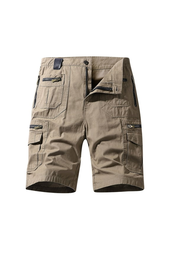 Men's Lightweight Multi Pocket Cotton Casual Cargo Shorts Outdoor Twill Camo Shorts with Zipper Pockets Brown XL