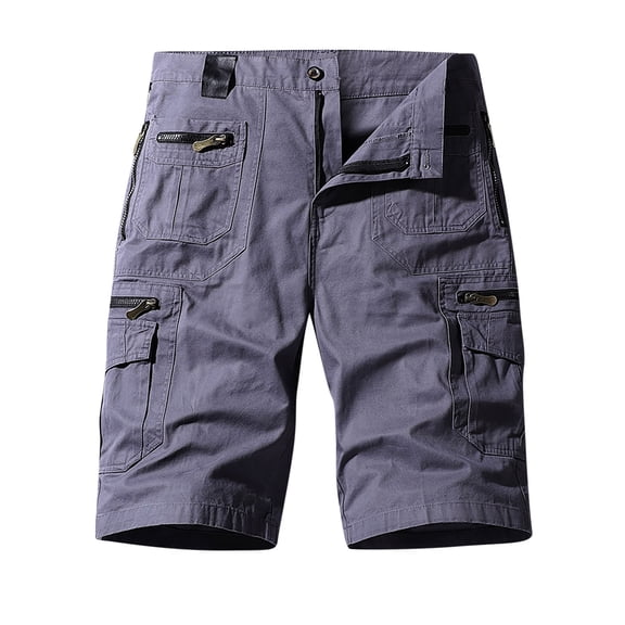 YYDGH Men's Lightweight Multi Pocket Cotton Casual Cargo Shorts Outdoor Twill Camo Shorts with Zipper Pockets Dark Gray S