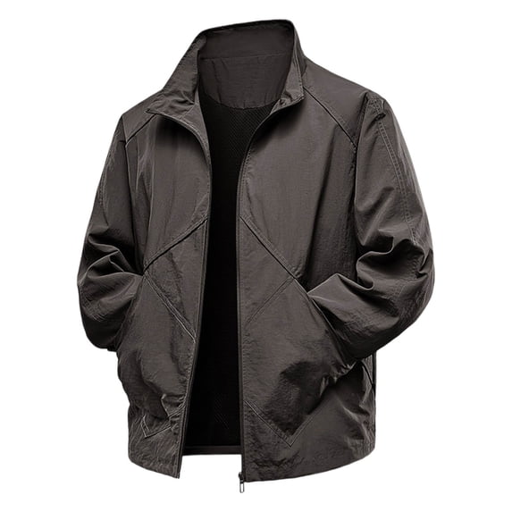 YYDGH Men's Lightweight Softshell Jacket Stand Collar Zip Up Windbreaker Water Resistant Winter Hiking Jackets Coffee 3XL