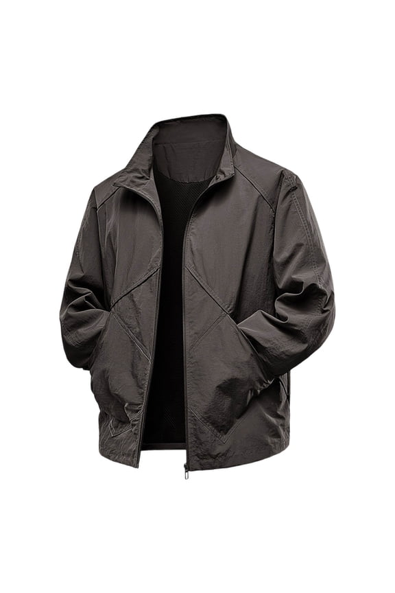 Men's Lightweight Softshell Jacket Stand Collar Zip Up Windbreaker Water Resistant Winter Hiking Jackets Coffee 3XL