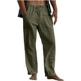 thumbnail image 1 of YYDGH Men's Linen Cotton Pants Elastic Drawstring Waist Trousers Casual Loose Fit Straight Leg Solid Color Lightweight Pants, 1 of 5