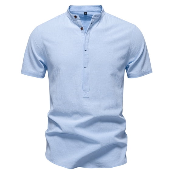 YYDGH Men's Linen Henley Shirt Short Sleeve Casual Summer Beach Hippie T Shirts