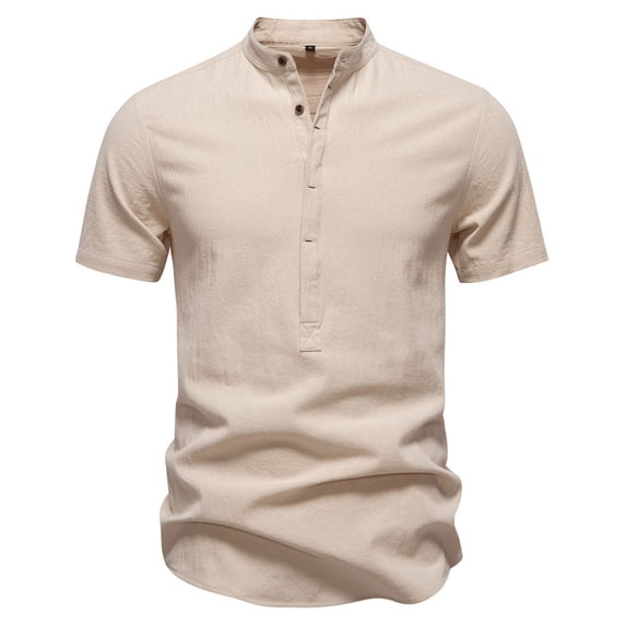 YYDGH Men's Linen Henley Shirt Short Sleeve Casual Summer Beach Hippie T Shirts
