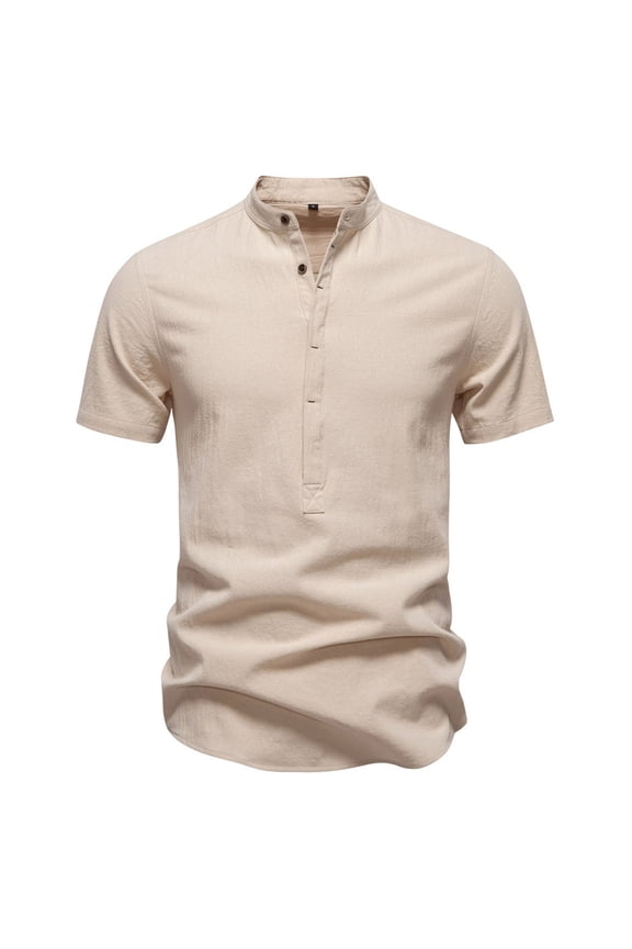 Men's Linen Henley Shirt Short Sleeve Casual Summer Beach Hippie T Shirts