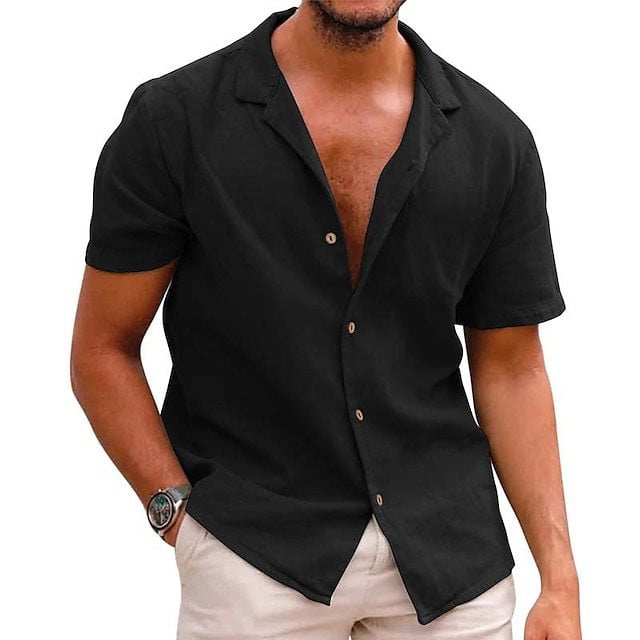 YYDGH Men's Linen Shirts Short Sleeve Button Down Shirt for Men