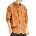 thumbnail image 1 of YYDGH Men's Long Sleeve Button Down Shirts Fall Lapel Solid Color Work Shirts Jackets Casual Lightweight Tops with Pockets Coffee XXL, 1 of 9