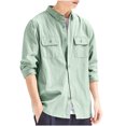 thumbnail image 1 of YYDGH Men's Long Sleeve Button Down Shirts Fall Lapel Solid Color Work Shirts Jackets Casual Lightweight Tops with Pockets Mint Green 3XL, 1 of 7