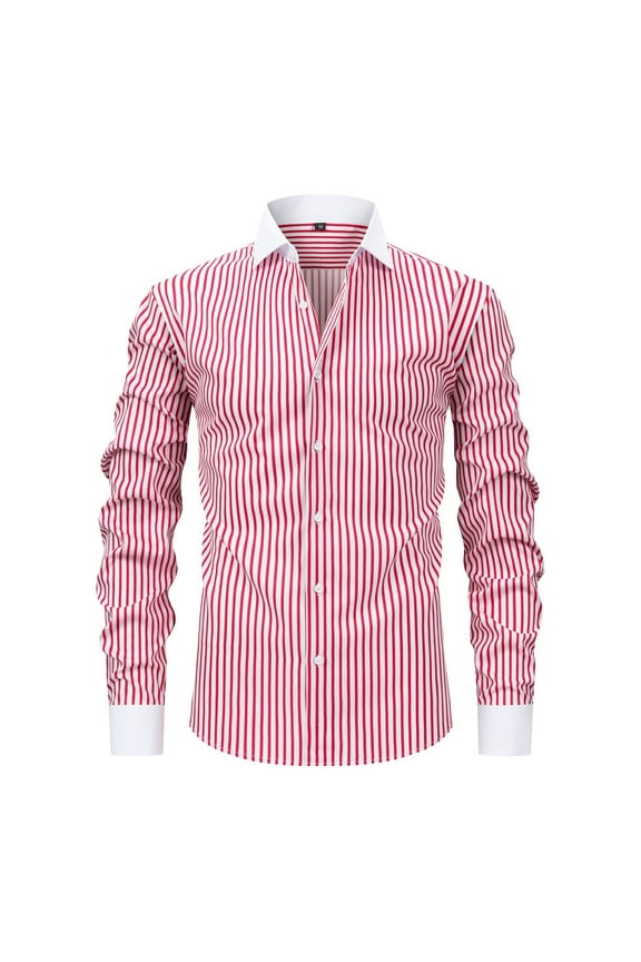 Men's Long Sleeve Button Down Shirts Striped Print French Cuff Dress Shirt Regular Fit Formal Business Work Shirts for Men Pink S