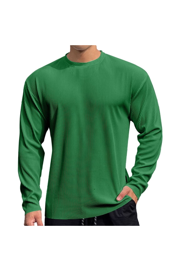 Men's Long Sleeve Shirts Ribbed Pullover Sweater Sim Fit Thermal Tops Crew Neck Solid Color Stretchy Undershirts